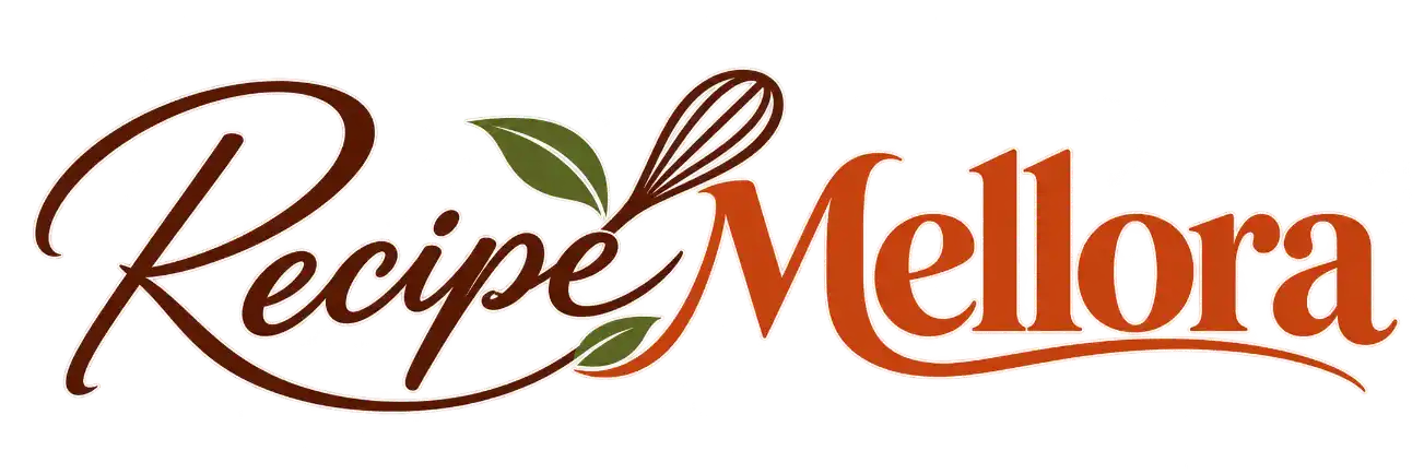 RecipeMellora official logo featuring elegant typography and a culinary-inspired leaf design.